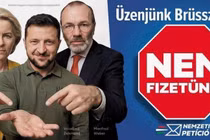Áp phích vận động của chính phủ Hungary kêu gọi người dân tham gia bản kiến ​​nghị quốc gia về việc tài trợ cho Ukraine. Ảnh: Getty.