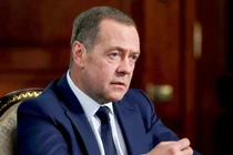 Cựu Tổng thống Nga Dmitry Medvedev tại một cuộc họp báo ở Gorki, Nga, ngày 29/1. Ảnh: Sputnik.