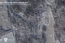 Hình ảnh vệ tinh từ Planet Labs chụp ngày 16/11 cho thấy vị trí mà các nhà nghiên cứu Mỹ tin rằng Nga có khả năng đang triển khai tên lửa hành trình siêu thanh Oreshnik mang đầu đạn hạt nhân mới của mình tại căn cứ không quân Krichev bỏ hoang ở phía đông Belarus. Ảnh: Reuters.