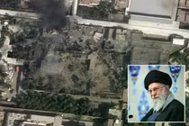 Lãnh tụ tối cao Iran Ayatollah Ali Khamenei và khu phức hợp bị tàn phá sau đòn không kích của Mỹ nhằm vào Tehran. Ảnh: NYPost.