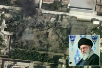 Lãnh tụ tối cao Iran Ayatollah Ali Khamenei và khu phức hợp bị tàn phá sau đòn không kích của Mỹ nhằm vào Tehran. Ảnh: NYPost.