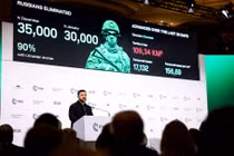 Tổng thống Ukraine Volodymyr Zelensky phát biểu tại Hội nghị An ninh Munich (MSC) ở Munich, Đức ngày 14/2. Ảnh: Reuters.