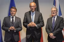 Tổng thống Pháp Emmanuel Macron, Thủ tướng Đức Friedrich Merz và Thủ tướng Anh Keir Starmer. Ảnh: Getty.