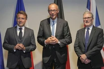 Tổng thống Pháp Emmanuel Macron, Thủ tướng Đức Friedrich Merz và Thủ tướng Anh Keir Starmer. Ảnh: Getty.