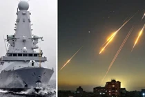 Tàu khu trục Type 45 HMS Duncan và hình ảnh một cuộc tấn công bằng tên lửa đạn đạo của Iran. Ảnh: MW.