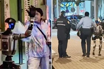 Một người máy hình người được cảnh sát hộ tống trên đường phố Macau, Trung Quốc. Ảnh: IE.