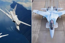 Máy bay ném bom Tu-22M3 và máy bay chiến đấu Su-35 của Nga. Ảnh: MW.