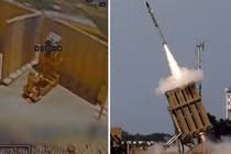 Khoảnh khắc trước khi máy bay không người lái của Hezbollah tấn công hệ thống phòng thủ Iron Dome (bên trái) và cảnh phóng của Iron Dome. Ảnh: MW.