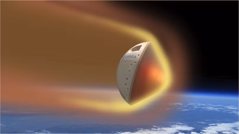 Hình minh họa khoang tàu Varda Space trong quá trình tái nhập khí quyển. Ảnh: Varda Space Industries.