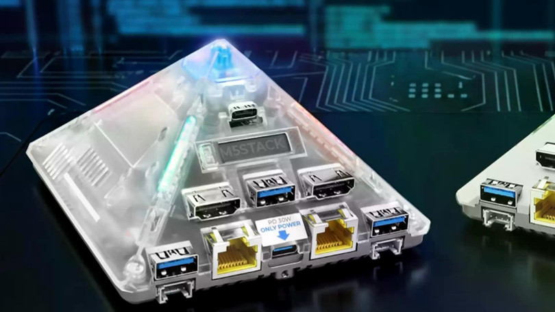 Cận cảnh kim tự tháp trí tuệ nhân tạo mới. Ảnh: M5Stack/Youtube.