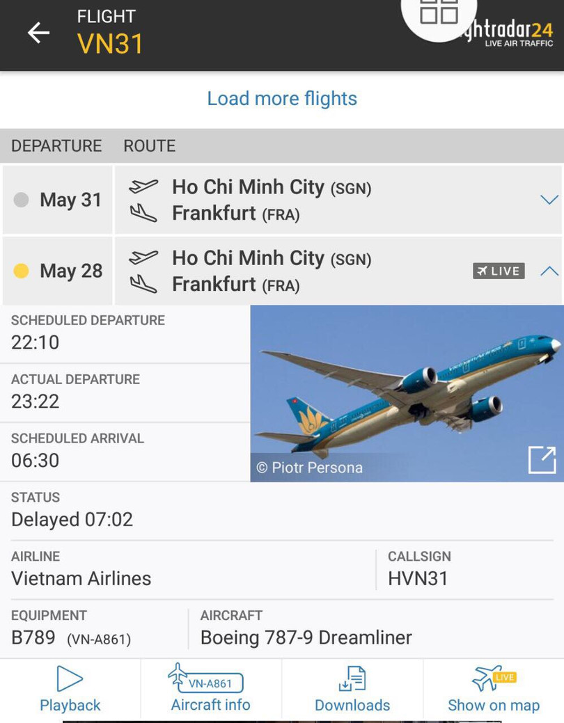 Thông tin về chuyến bay VN31 trên flightradar24. Thông tin về chuyến bay VN31 trên flightradar24.