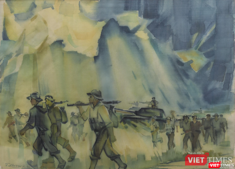 “Trên chặng đường chiến dịch” được họa sĩ Nguyễn Thanh Châu