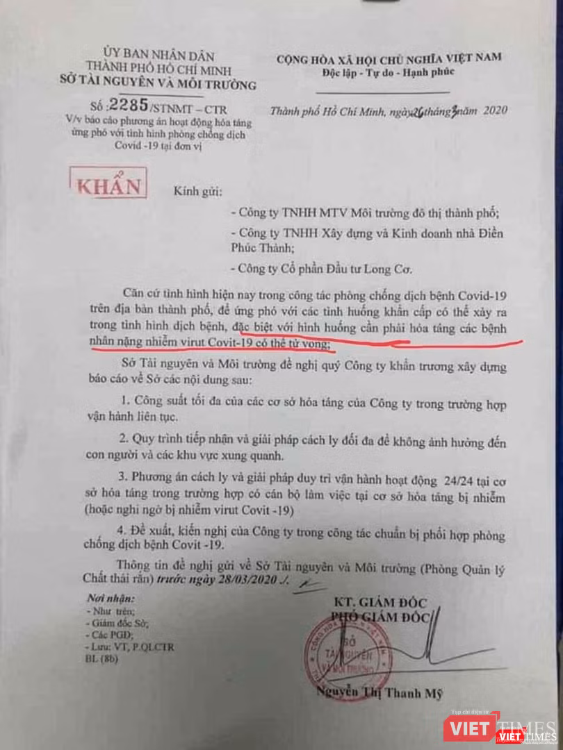 Công văn số 2285 được gửi đi ngày 26/3