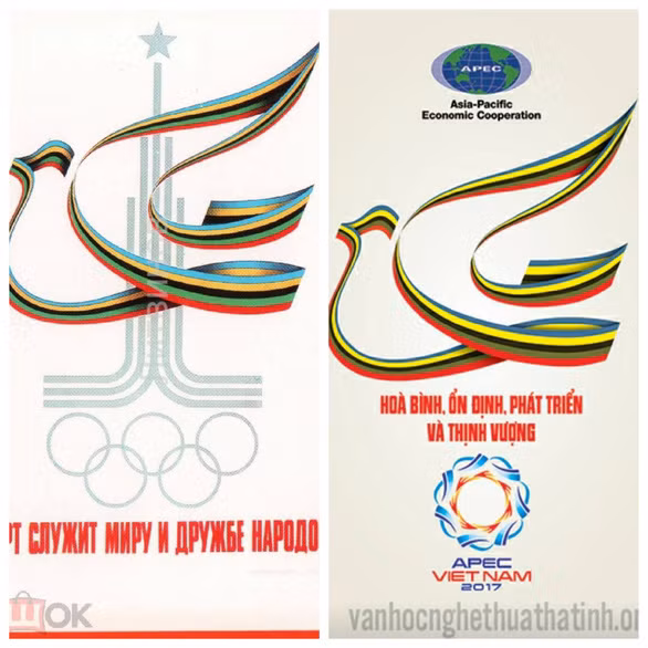 Bức tranh bên trái là của họa sĩ A. Arkhipenko là một họa sĩ Liên Xô, đã vẽ bức tranh này để cổ động cho kỳ Thế vận hội năm 1980. Bức bên phải ký tên họa sĩ Dương Ngân Hải (Ảnh tư liệu)