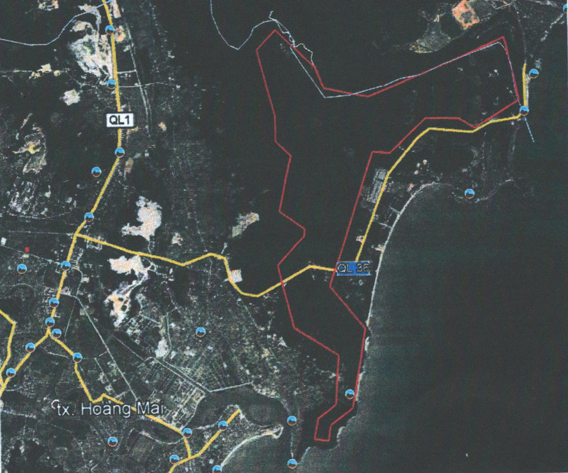 Tọa độ diện tích dự án hiển thị bằng màu đỏ (Nguồn: quynhlap.gov.vn) Tọa độ diện tích dự án hiển thị bằng màu đỏ (Nguồn: quynhlap.gov.vn)