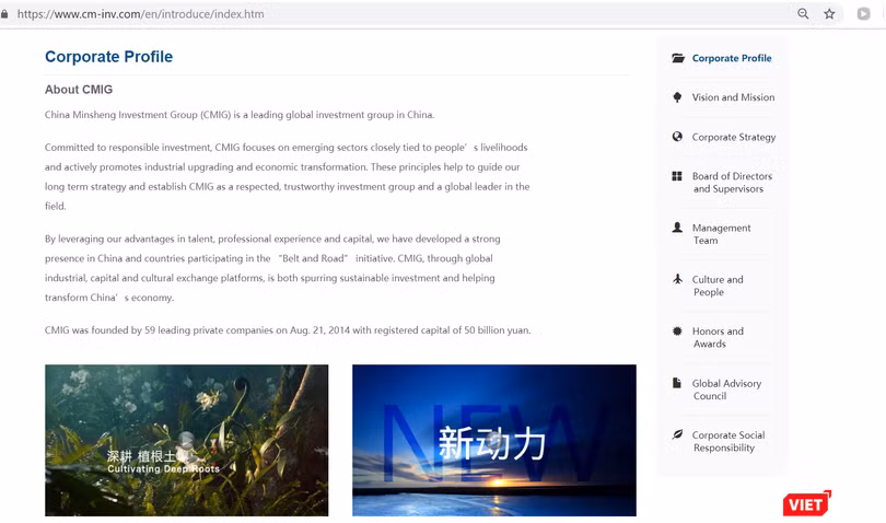 Ảnh chụp màn hình website của CMIG.