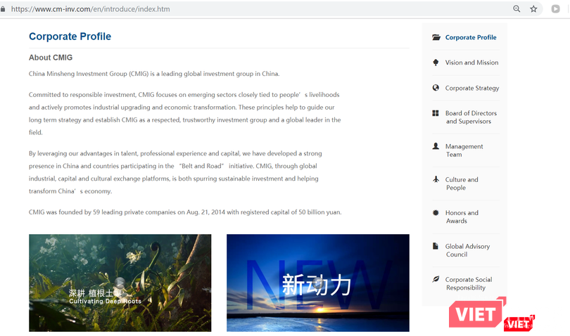 Ảnh chụp màn hình website của CMIG.