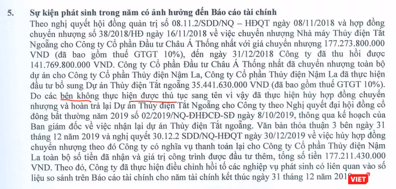Trích BCTC của SDD