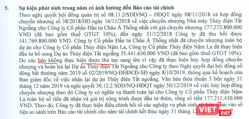 Trích BCTC của SDD