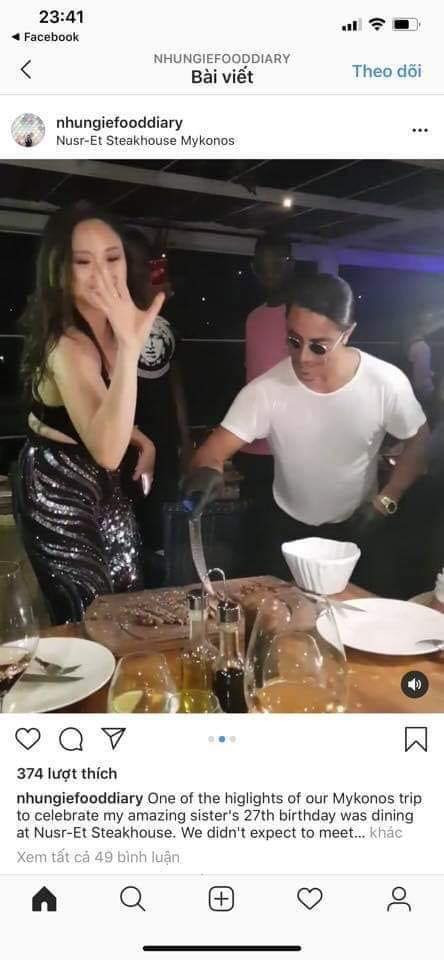 Tấm ảnh N.H.N rắc muối tại nhà hàng của Salt Bae đăng trên tài khoản được cho là của N.H.N 