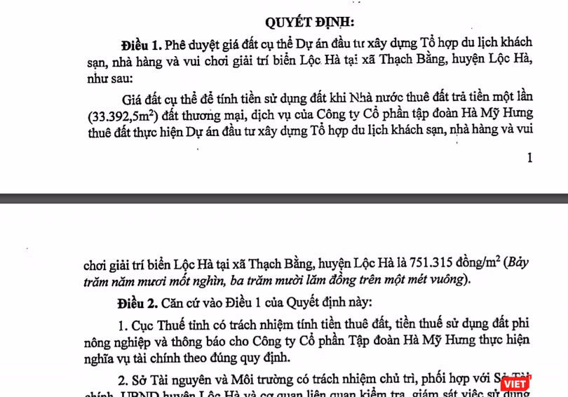 Trích Quyết định về việc phê duyệt giá đất cụ thể Dự án đầu tư xây dựng Tổ hợp du lịch khách sạn, nhà hàng và vui chơi giải trí biển Lộc Hà. Trích Quyết định về việc phê duyệt giá đất cụ thể Dự án đầu tư xây dựng Tổ hợp du lịch khách sạn, nhà hàng và vui chơi giải trí biển Lộc Hà.