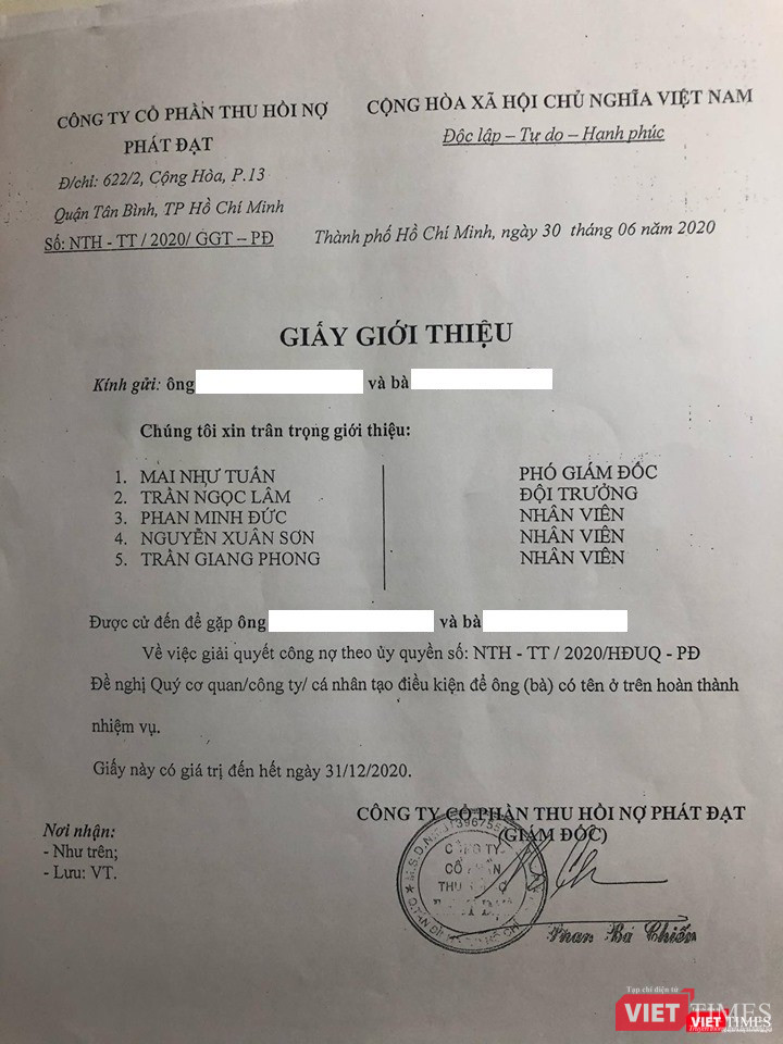Giấy giới thiệu của Phát Đạt đến căn hộ của ông K.M.D. Giấy giới thiệu của Phát Đạt đến căn hộ của ông K.M.D.