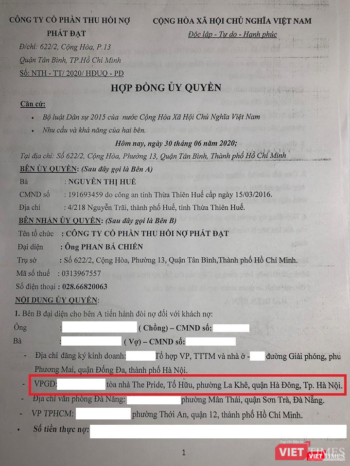 Địa chỉ căn hộ của ông D bị ghi trong hợp đồng ủy quyền của bà Huế cho Phát Đạt Địa chỉ căn hộ của ông D bị ghi trong hợp đồng ủy quyền của bà Huế cho Phát Đạt
