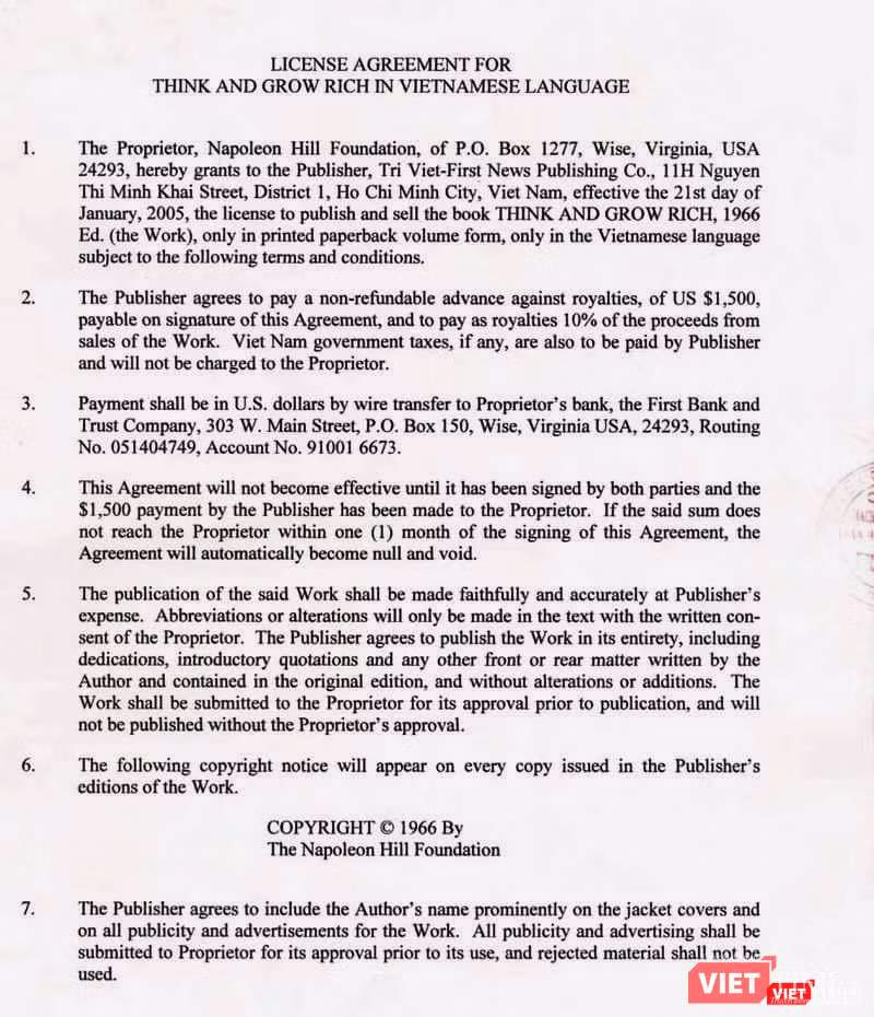 Hợp đồng bản quyền First News ký với Napoleon Hill