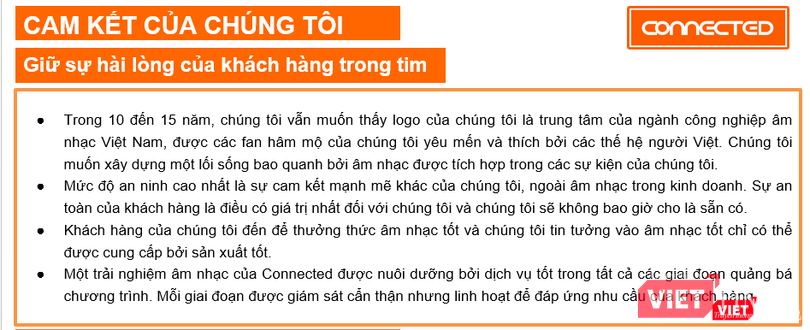 Cam kết của Connected Agency trong hồ sơ năng lực. Cam kết của Connected Agency trong hồ sơ năng lực.