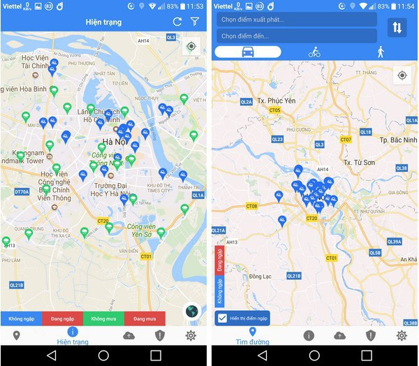 Cảnh báo ngập tại Hà Nội (Ảnh chụp màn hình) Cảnh báo ngập tại Hà Nội (Ảnh chụp màn hình)