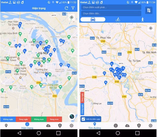 Cảnh báo ngập tại Hà Nội (Ảnh chụp màn hình) 