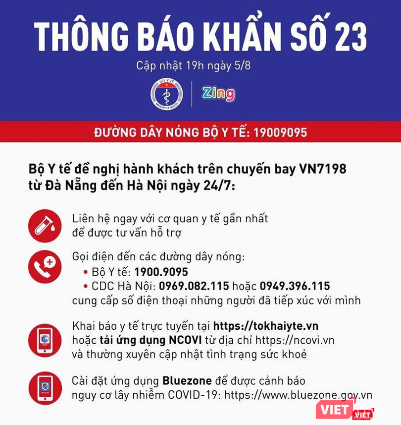 Thông báo khẩn số 23 vừa được Bộ Y tế phát đi sáng nay (Ảnh: BYT) 
