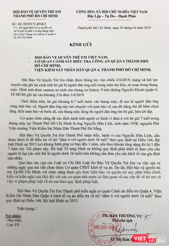 Toàn bộ văn bản của Hội bảo vệ Quyền trẻ em TP.HCM