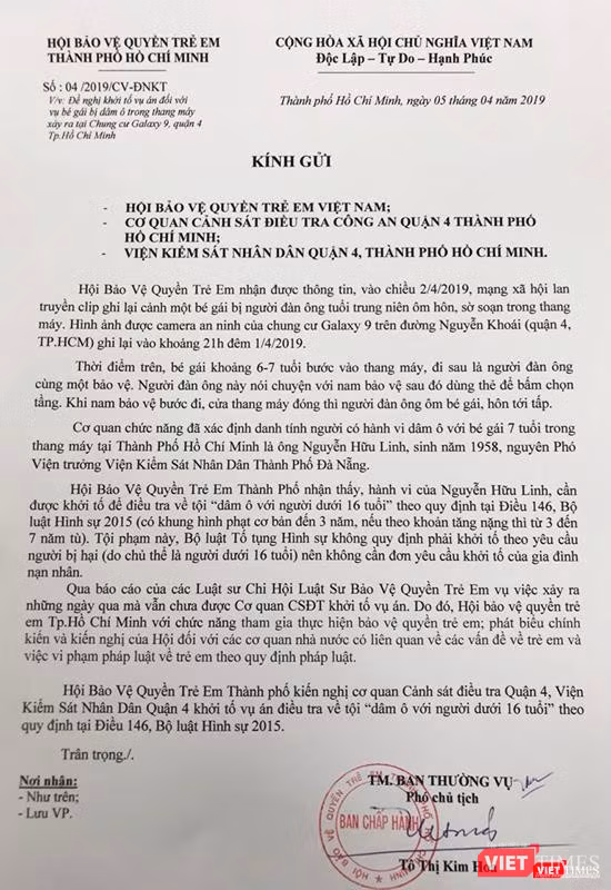 Toàn bộ văn bản của Hội bảo vệ Quyền trẻ em TP.HCM