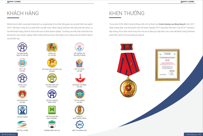 Rất nhiều cơ quan của Hà Nội, kể cả các đơn vị công an nằm trong danh sách khách hàng tiêu biểu của Nhật Cường Software. (Nguồn: Hồ sơ năng lực Nhật Cường Software)