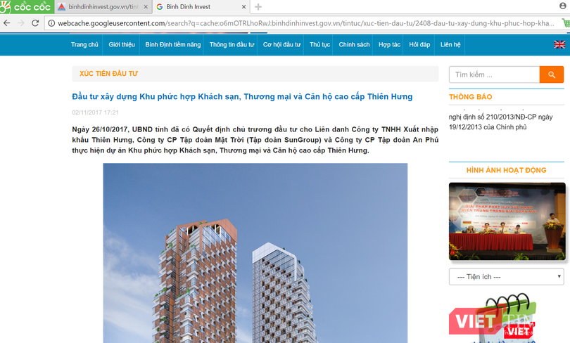Binhdinhinvest.gov.vn đã bất ngờ gỡ bản tin về Khu phức hợp Khách sạn, Thương mại và Căn hộ cao cấp Thiên Hưng. Binhdinhinvest.gov.vn đã bất ngờ gỡ bản tin về Khu phức hợp Khách sạn, Thương mại và Căn hộ cao cấp Thiên Hưng.