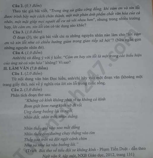 Đề thi tuyển sinh vào lớp 10 môn Ngữ Văn tỉnh Tiền Giang