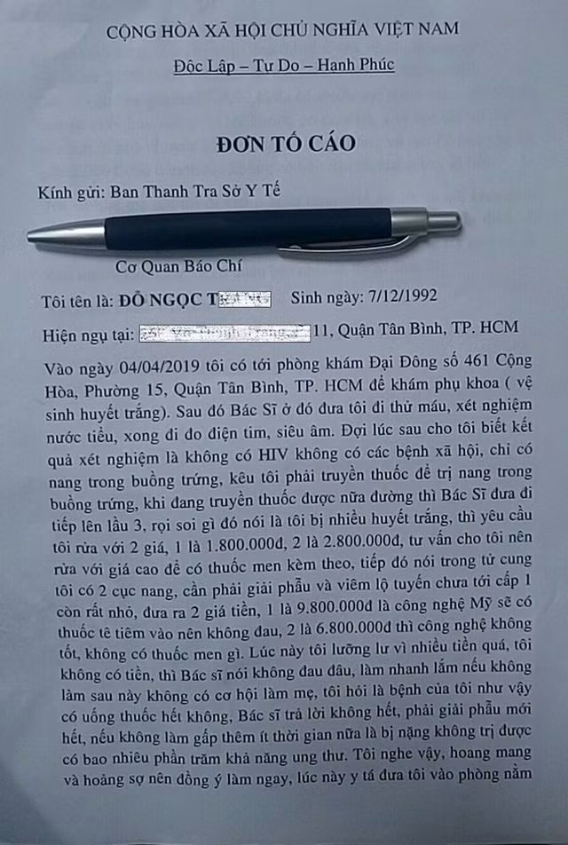 Đơn tố cáo của nữ bệnh nhân Đỗ Ngọc Tr. Đơn tố cáo của nữ bệnh nhân Đỗ Ngọc Tr.