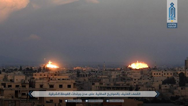 Không quân Nga, Syria không kích dữ dội chiến trường Đông Ghouta - ảnh minh họa trang Iba'a, cơ quan truyền thông Al-Qaeda Syria