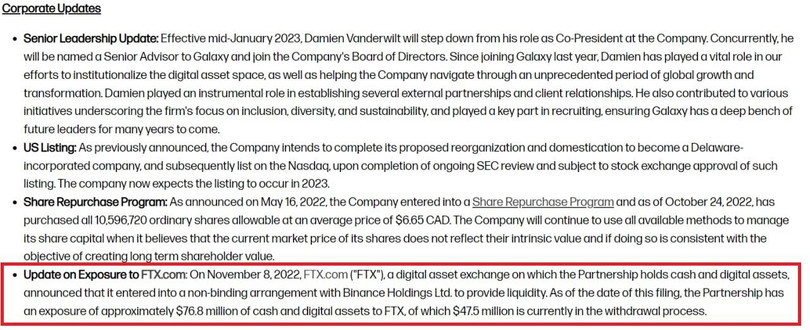 Galaxy Digital tiết lộ mối quan hệ đối tác với FTX trong báo cáo quý 3/2022 (Nguồn: Galaxy Digital)