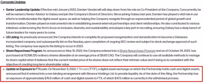 Galaxy Digital tiết lộ mối quan hệ đối tác với FTX trong báo cáo quý 3/2022 (Nguồn: Galaxy Digital)