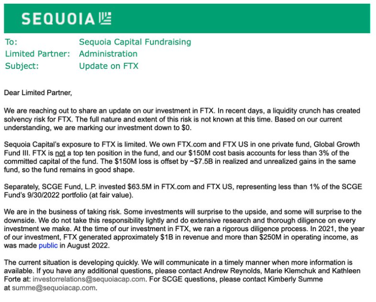 Bức thư Sequoia Capital gửi tới các nhà đầu tư ngày 10/11