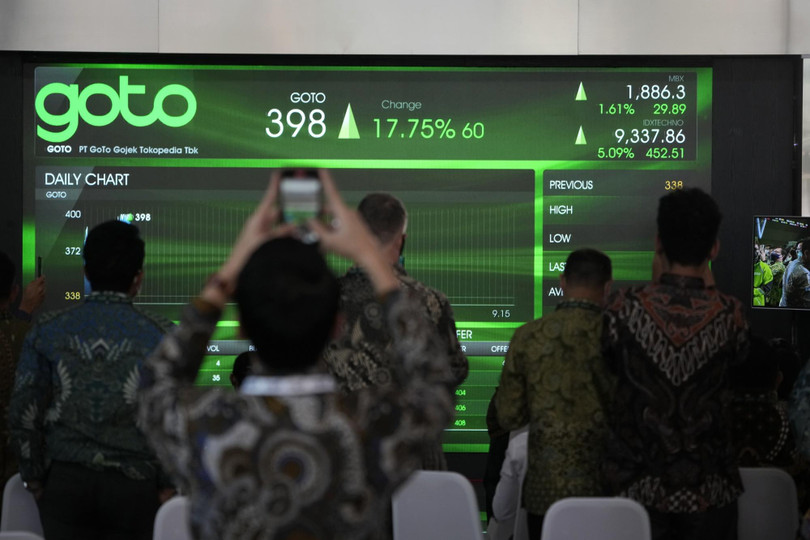 Giá cổ phiếu của GoTo tại Sở Giao dịch chứng khoán Indonesia vào tháng 4 (Ảnh: Bloomberg)