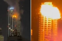 Trụ sở Citibank ở Dubai (trái) và Manama (phải) bị UAV Iran tấn công đêm 13/3. Ảnh: Ifeng.