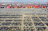 Xuất khẩu xe điện tháng 11/2025 của Trung Quốc tăng 87% so với cùng kỹ năm trước. Ảnh: AFP.