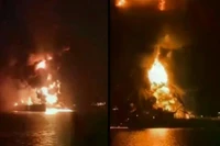 Hình ảnh hai con tàu bị cháy. Ảnh: QQnews.