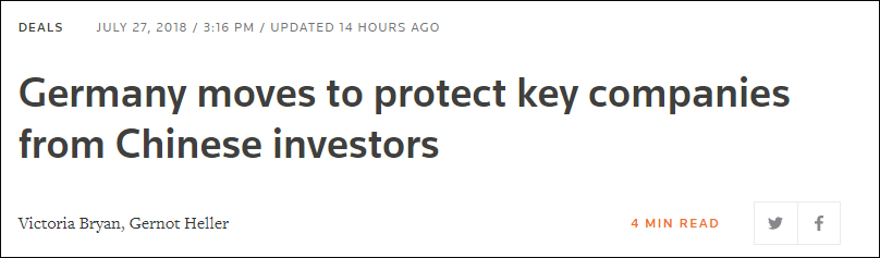 Tin về việc Đức ngăn cản Trung Quốc thu mua công ty của họ.
