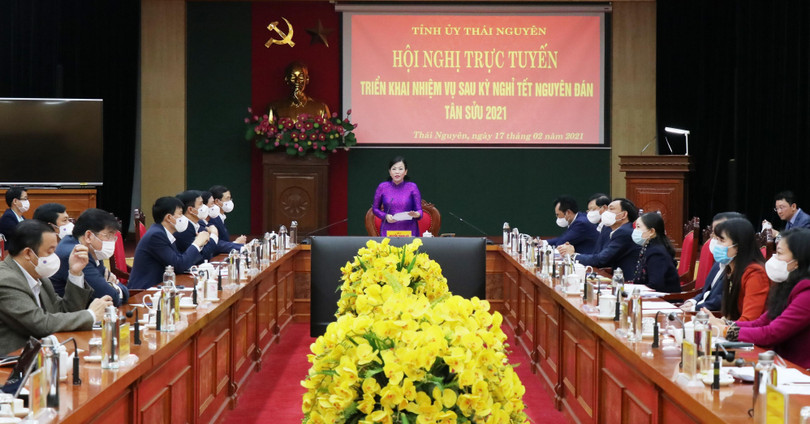 Bà Nguyễn Thanh Hải - Ủy viên Ban Chấp hành Trung ương Đảng, Bí thư Tỉnh ủy, Trưởng Đoàn đại biểu Quốc hội tỉnh phát biểu kết luận hội nghị