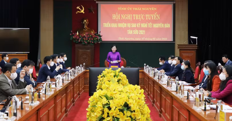 Bà Nguyễn Thanh Hải - Ủy viên Ban Chấp hành Trung ương Đảng, Bí thư Tỉnh ủy, Trưởng Đoàn đại biểu Quốc hội tỉnh phát biểu kết luận hội nghị