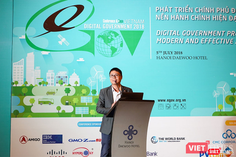 ông Nguyễn Quang Đồng - Viện trưởng Viện nghiên cứu Chính sách và Phát triển công bố chỉ số xếp hạng Chính phủ Điện tử các cơ quan và tỉnh thành (ảnh: Ngô Minh)